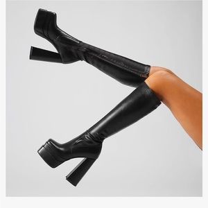 black platform under the knees boot with zipper